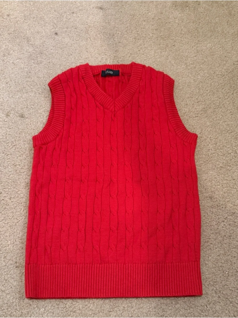 Lands' End Red Cable Knit V-Neck Sweater Vest